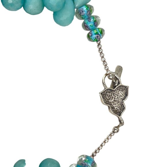 Aquamarine Beaded Necklace With Silver Toggle Clasp and Glass Accents 18" Length - Picture 9 of 9